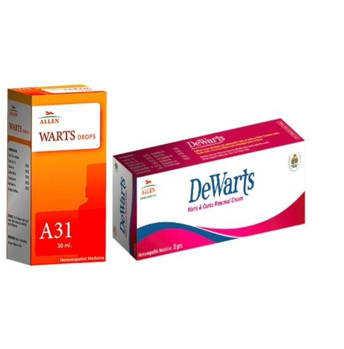 Allen Anti Warts Combo Pack of A31 Warts Drop 30ml & Dewarts Cream 25gm - Classic Derma