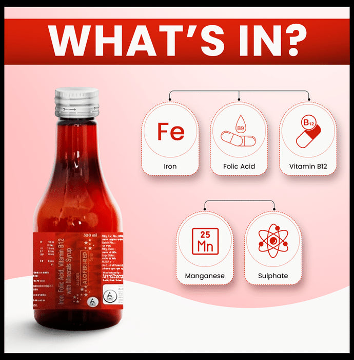 Alloes Aloferi-Red Iron, Folic Acid Vitamin B12 with Minerals Syrup