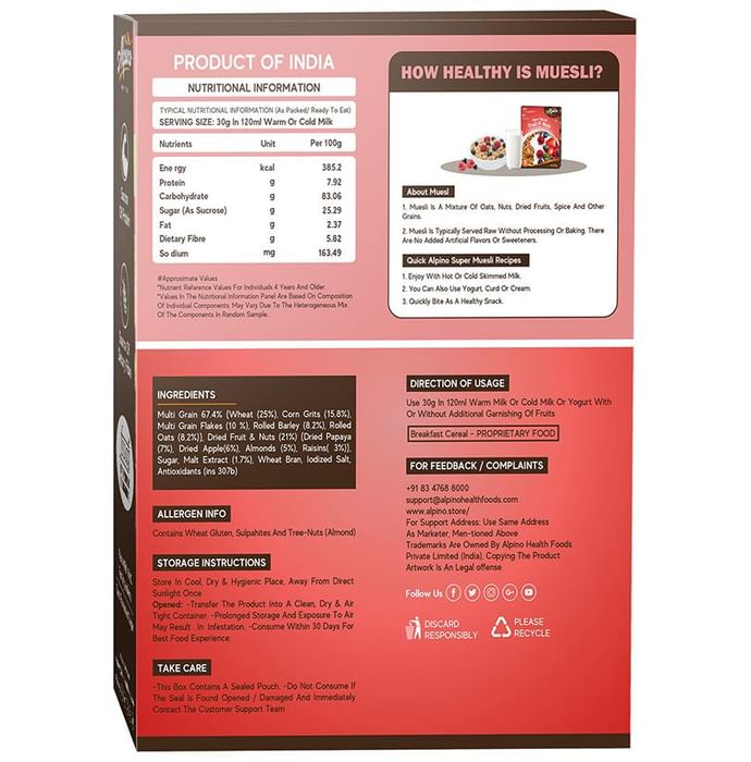 Alpino Super Muesli (400gm Each) Fruit and Nut