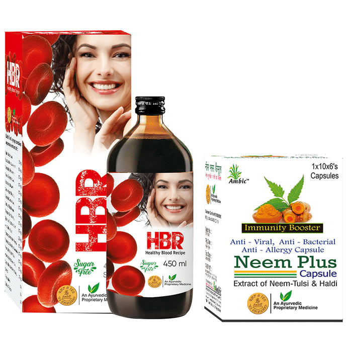 Ambic Combo Pack of HBR Syrup Sugar Free 450ml and Neem Plus Capsule 60 - Classic Derma