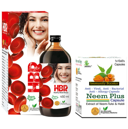 Ambic Combo Pack of HBR Syrup Sugar Free 450ml and Neem Plus Capsule 60 - Classic Derma