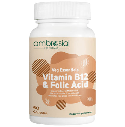 Ambrosial Veg Essentials Vitamin B12 & Folic Acid Capsule - Classic Derma