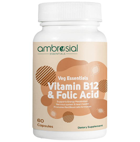 Ambrosial Veg Essentials Vitamin B12 & Folic Acid Capsule - Classic Derma