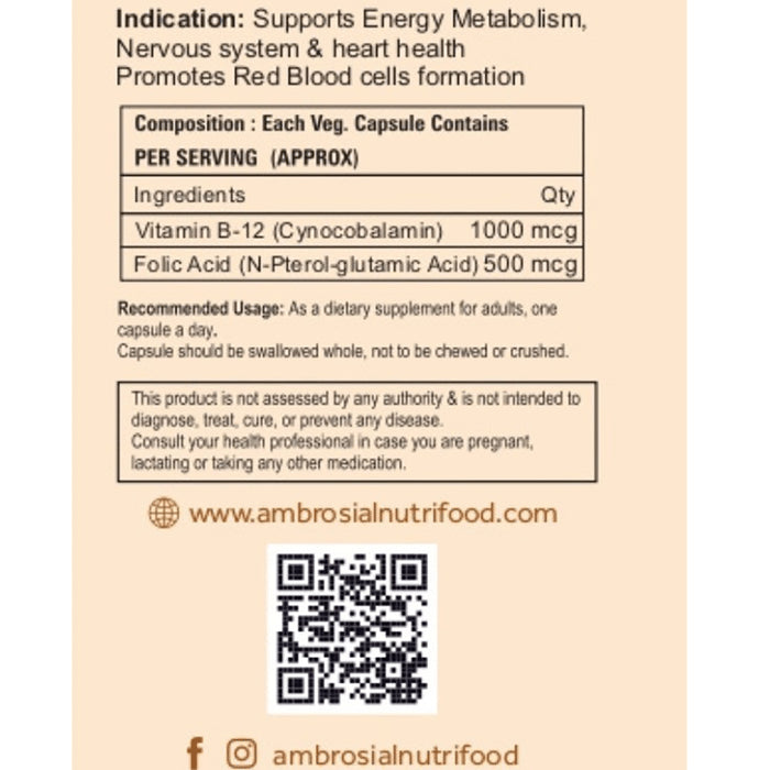 Ambrosial Veg Essentials Vitamin B12 & Folic Acid Capsule