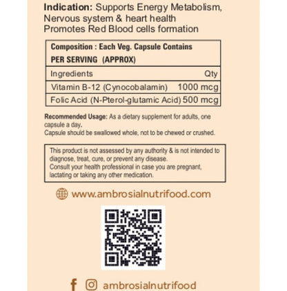 Ambrosial Veg Essentials Vitamin B12 & Folic Acid Capsule