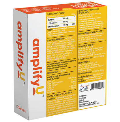 AmplifyU Energy + Immunity Powder 8gm Sachet (10 Each) with Free Sipper Blueberry Acai