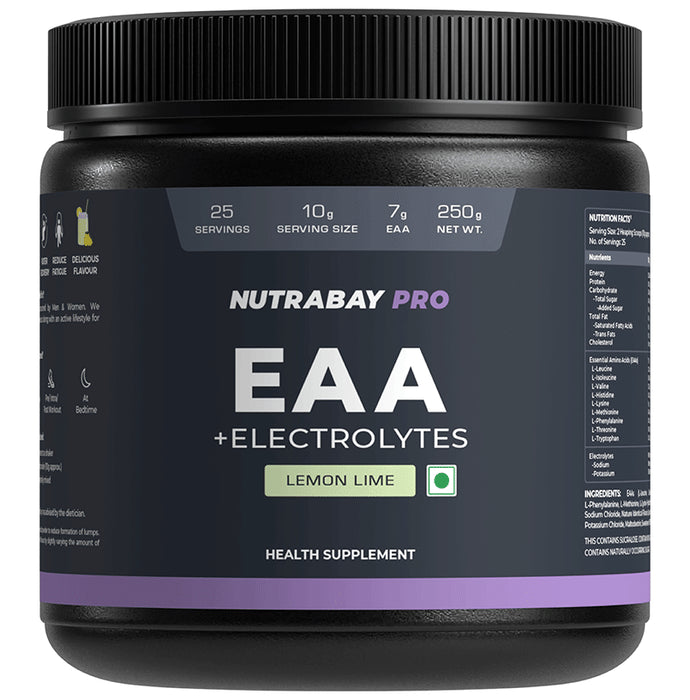 Nutrabay Pro EAA + Electrolytes | Powder for Muscle Recovery & Endurance | Flavour Lemon Lime - Classic Derma