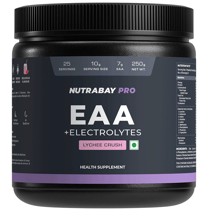 Nutrabay Pro EAA + Electrolytes | Powder for Muscle Recovery & Endurance | Flavour Lychee Crush - Classic Derma