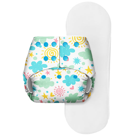Basic Pocket Diaper with Dry Feel Pad Free Size Clouds - Classic Derma