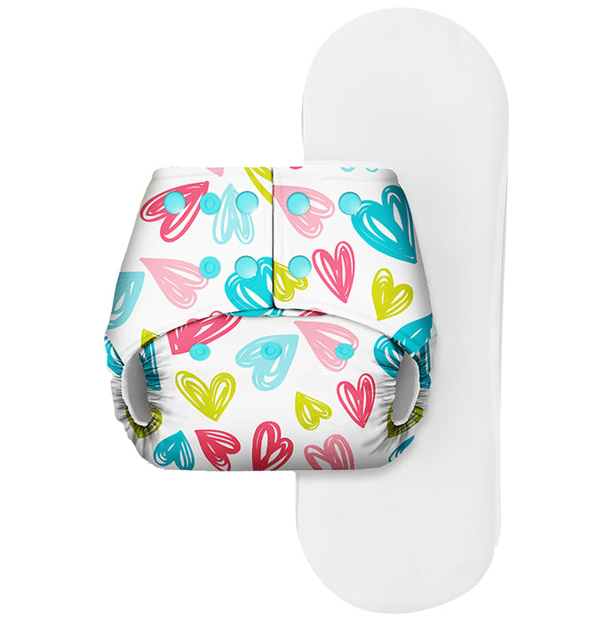 Basic Pocket Diaper with Dry Feel Pad Free Size Hearts - Classic Derma