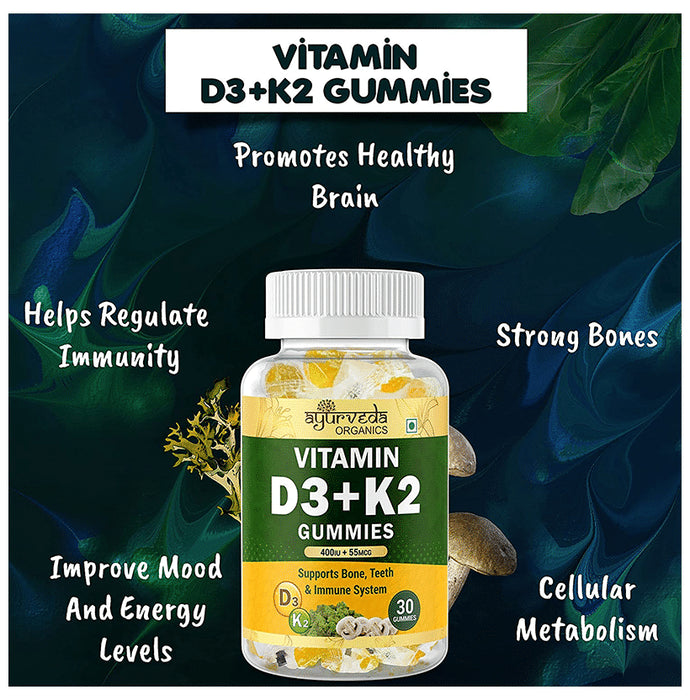 Ayurveda Organics Vitamin D3 + K2 | Vegetarian Gummies for Bone, Teeth & Immunity