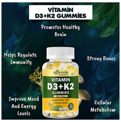 Ayurveda Organics Vitamin D3 + K2 | Vegetarian Gummies for Bone, Teeth & Immunity