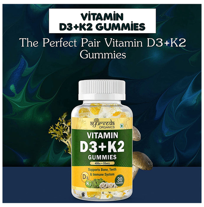 Ayurveda Organics Vitamin D3 + K2 | Vegetarian Gummies for Bone, Teeth & Immunity