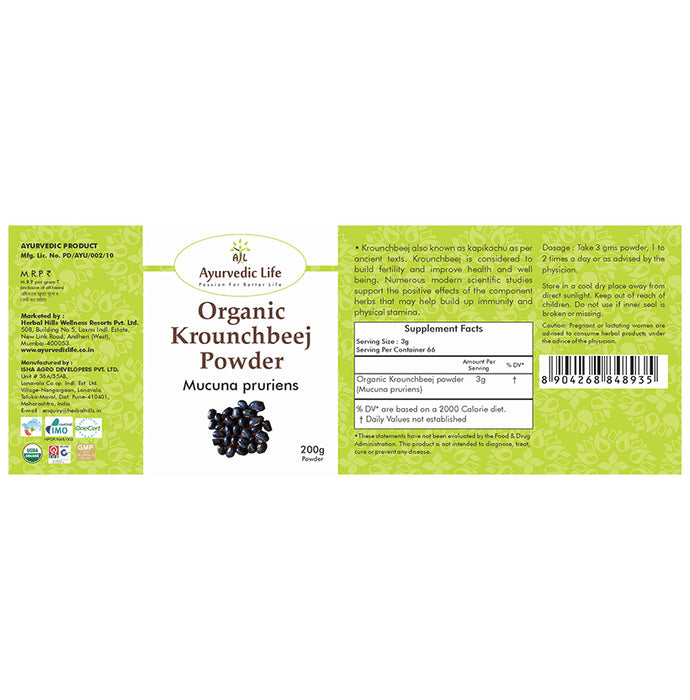Ayurvedic Life Organic Krounchbeej Mucuna Pruriens Powder