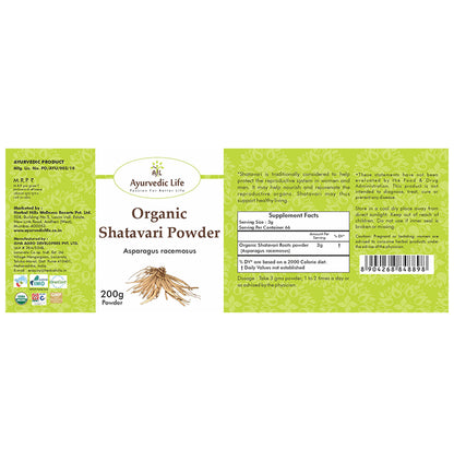 Ayurvedic Life Organic Shatavari Asparagus Racemosus Powder
