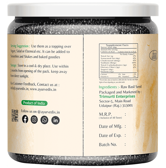 Ayurvedix Basil Raw Seeds