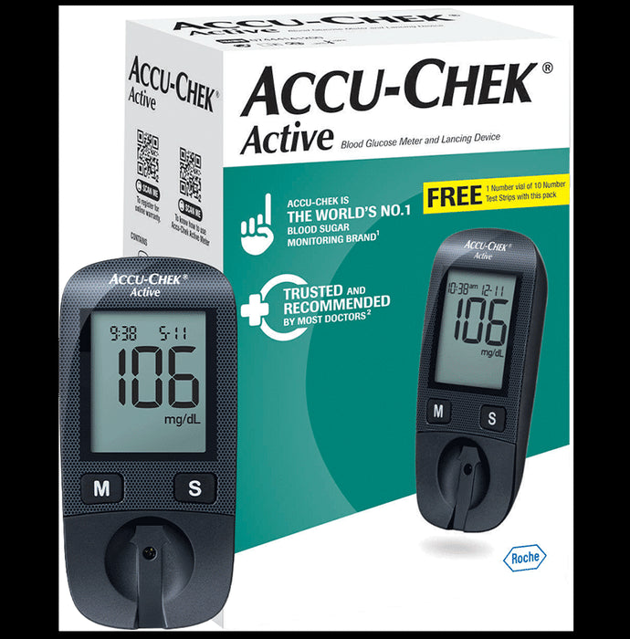 Accu-Chek Active Blood Glucometer Kit (Box of 10 Test strips Free) | Blood Glucose Monitors - Classic Derma