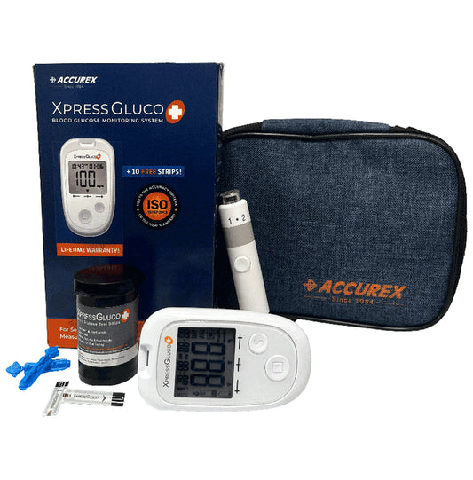 Accurex Xpress Gluco Plus Blood Glucose Monitoring System with Free 10 Strip - Classic Derma