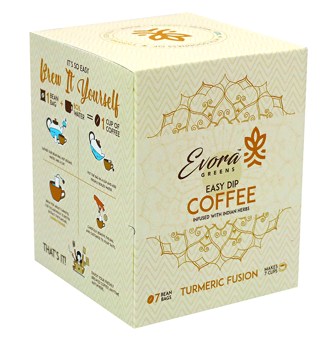Evora Greens Easy Dip Coffee Bean Bag (12.5gm Each) Turmeric Fusion - Classic Derma