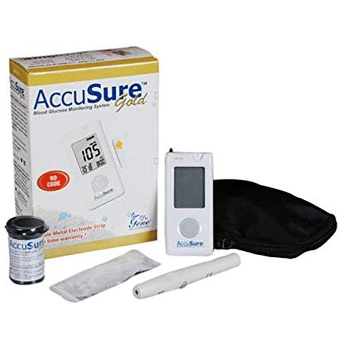 AccuSure Gold Blood Glucose Monitoring System Glucometer with 25 Test Strips - Classic Derma