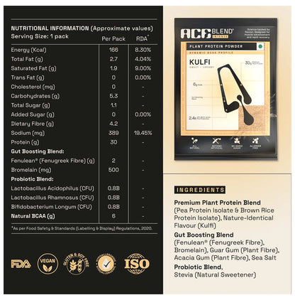Ace Blend Intense 30g Vegan Plant Protein Powder with BCAA Kulfi
