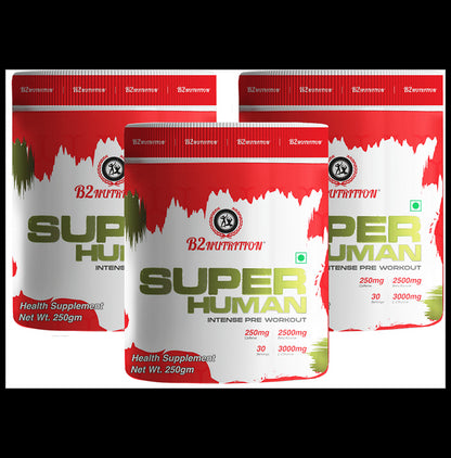 B2 Nutrition Super Human Intense Pre-Workout Powder (250gm Each) Fruit Punch - Classic Derma