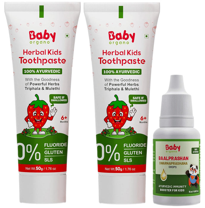 Baby Organo Swarnaprashan Drop (15ml Each)& Herbal Kids Toothpaste (50gm Each) - Classic Derma
