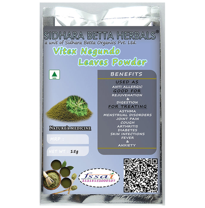 Sidhara Betta Herbals Vitex Negundo Leaves Powder - Classic Derma