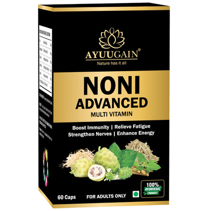 Ayuugain Noni Advanced Multivitamin Capsule for Men & Women, Boost Immunity, Energy, Stamina & Strength (60 Each) - Classic Derma