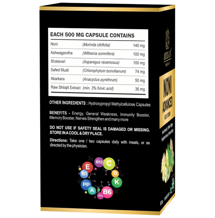 Ayuugain Noni Advanced Multivitamin Capsule for Men & Women, Boost Immunity, Energy, Stamina & Strength (60 Each)