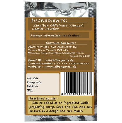 Sidhara Betta Herbals Zingiber Officinale Leaves Powder