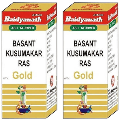 Baidyanath (Jhansi) Basant Kusumakar Ras with Gold Tablets (25 Each) - Classic Derma
