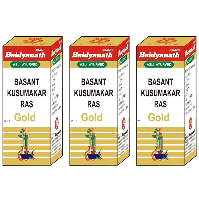 Baidyanath (Jhansi) Basant Kusumakar Ras with Gold Tablets (25 Each) - Classic Derma