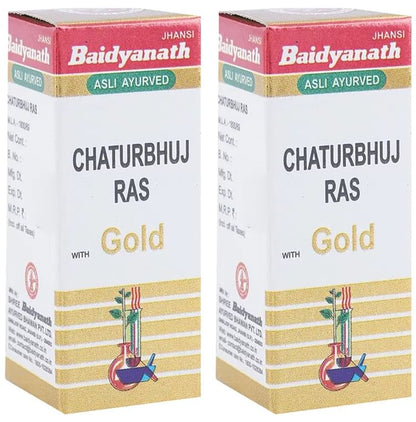 Baidyanath (Jhansi) Chaturbhuj Ras with Gold Powder (1gm Each) - Classic Derma