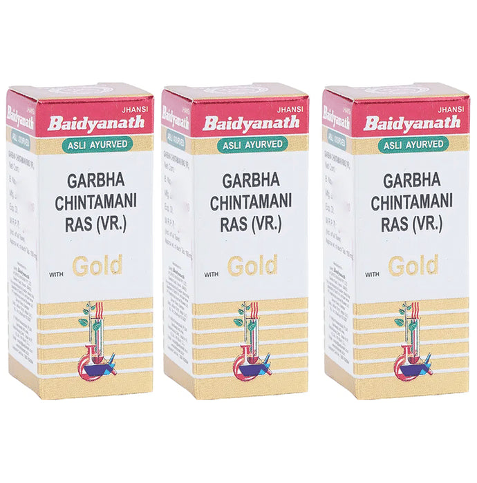 Baidyanath (Jhansi) Garbha Chintamani Ras (Vr.) with Gold Tablets (10 Each) - Classic Derma
