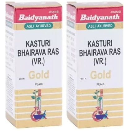 Baidyanath (Jhansi) Kasturi Bhairava Ras VR with Gold Pearl Tablets(10 Each) - Classic Derma