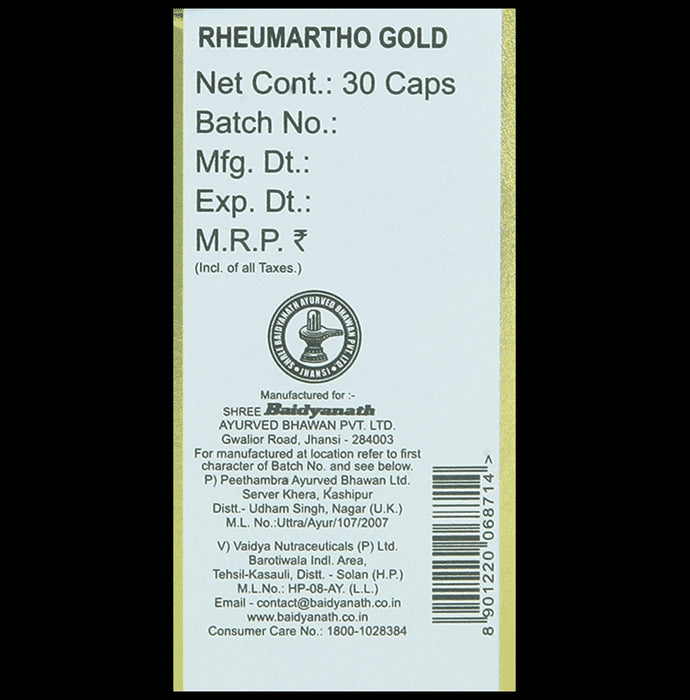 Baidyanath (Jhansi) Rheumartho Gold Pure Gold Capsule (30 Each))