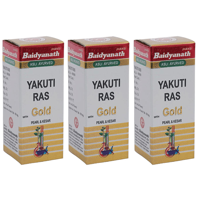 Baidyanath (Jhansi) Yakuti Ras with Gold Pearl & Kesar (10 Each) - Classic Derma