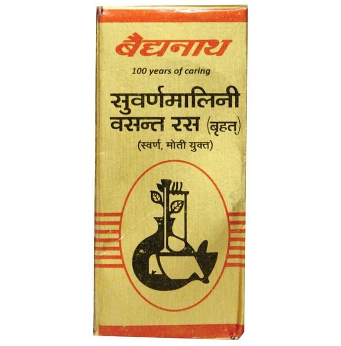 Baidyanath (Nagpur) Suwarnamalini Vasant Ras (Brihat) with Gold & Pearl Tablet - Classic Derma