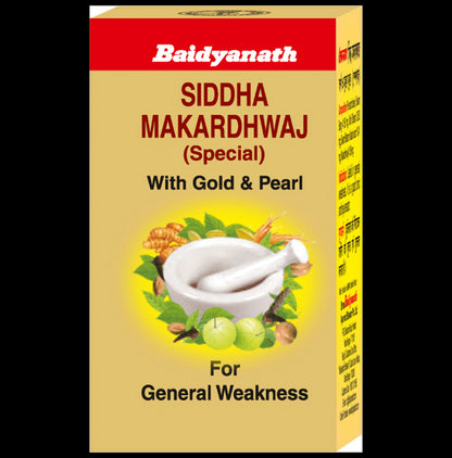 Baidyanath Siddha Makardhwaj Special with Gold & Pearl for General Weakness - Classic Derma