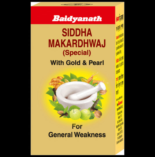 Baidyanath Siddha Makardhwaj Special with Gold & Pearl for General Weakness - Classic Derma