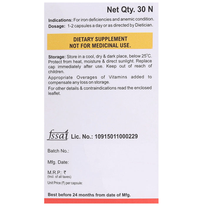 Bakson's Ferrum Plus with Iron, Folic Acid, Vitamin B12 & Zinc | Capsule