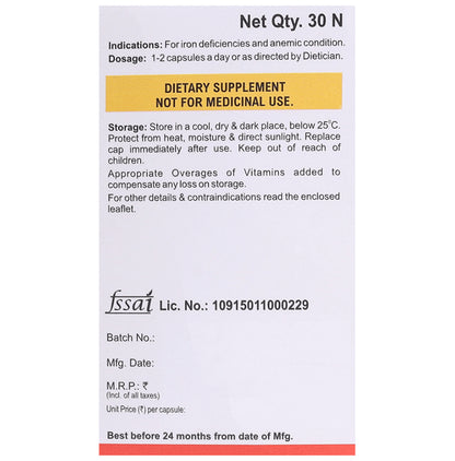 Bakson's Ferrum Plus with Iron, Folic Acid, Vitamin B12 & Zinc | Capsule