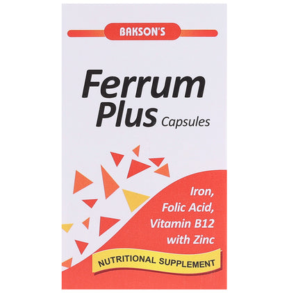 Bakson's Ferrum Plus with Iron, Folic Acid, Vitamin B12 & Zinc | Capsule