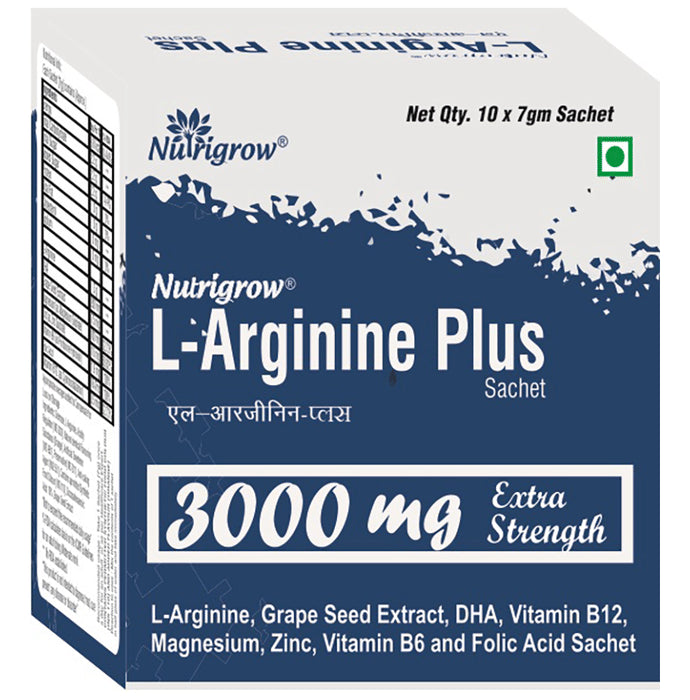Nutrigrow L-Arginine Plus 3000mg | Sachet for Energy, Muscle & Heart Support - Classic Derma