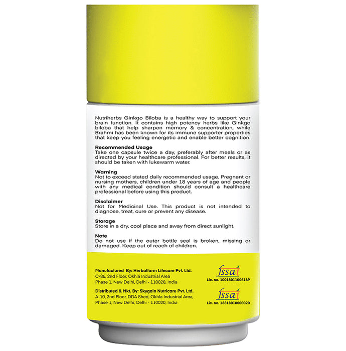Nutriherbs Ginkgo Bilobo 500mg Capsule with Brahmi