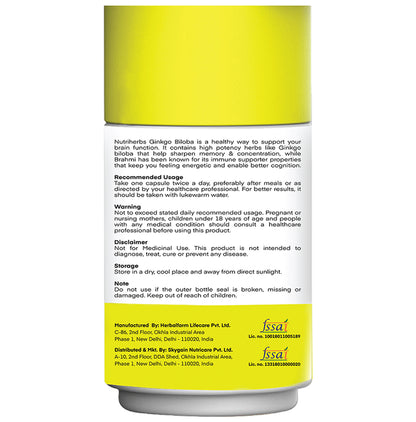 Nutriherbs Ginkgo Bilobo 500mg Capsule with Brahmi