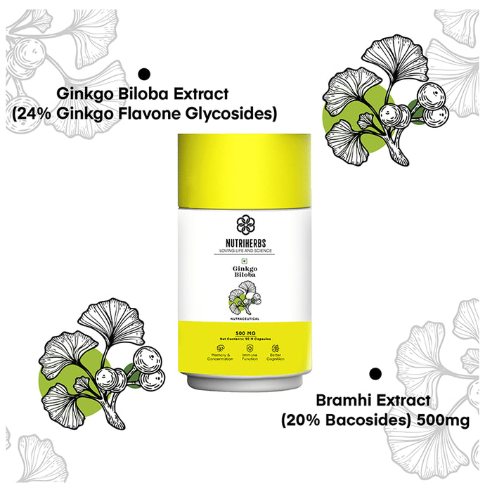 Nutriherbs Ginkgo Bilobo 500mg Capsule with Brahmi