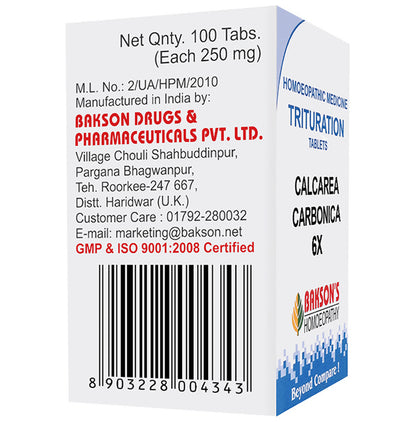 Bakson's Homeopathy Calcarea Carbonica Trituration Tablet 6X