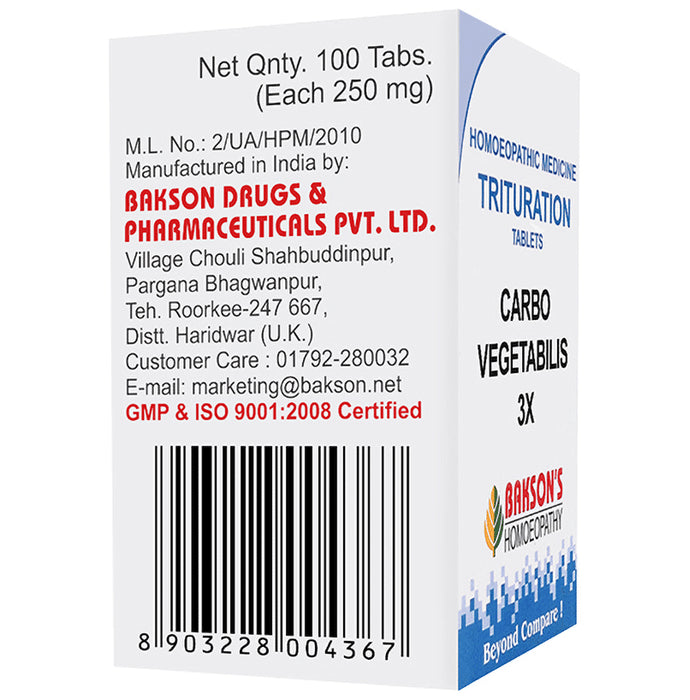 Bakson's Homeopathy Carbo Vegetabilis Trituration Tablet 3X